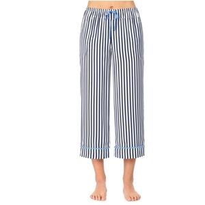 ROOM SERVICE Pajama pants L blue white bees EUC pockets soft silky bottoms